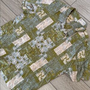 Earthbound Trading Co. All Over Print Floral/Mushroom Patchwork Button Up Shirt